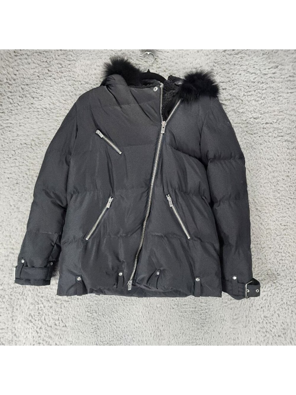 The Kooples Jacket Womens Small Sport Black Fur Trim Down Puffer *Read*